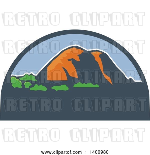 Vector Clip Art of Retro Landscape of Mountains in a Half Circle
