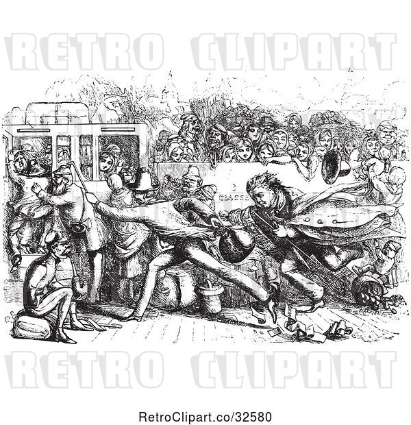 Vector Clip Art of Retro Late Railway Passengers in