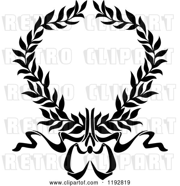 Vector Clip Art of Retro Laurel Wreath with a Bow and Ribbons 2