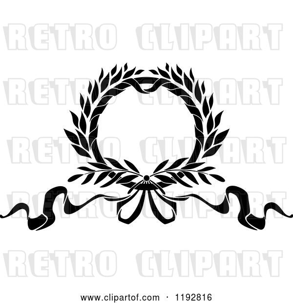 Vector Clip Art of Retro Laurel Wreath with a Bow and Ribbons 3