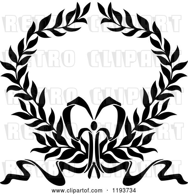 Vector Clip Art of Retro Laurel Wreath with a Bow and Ribbons 5