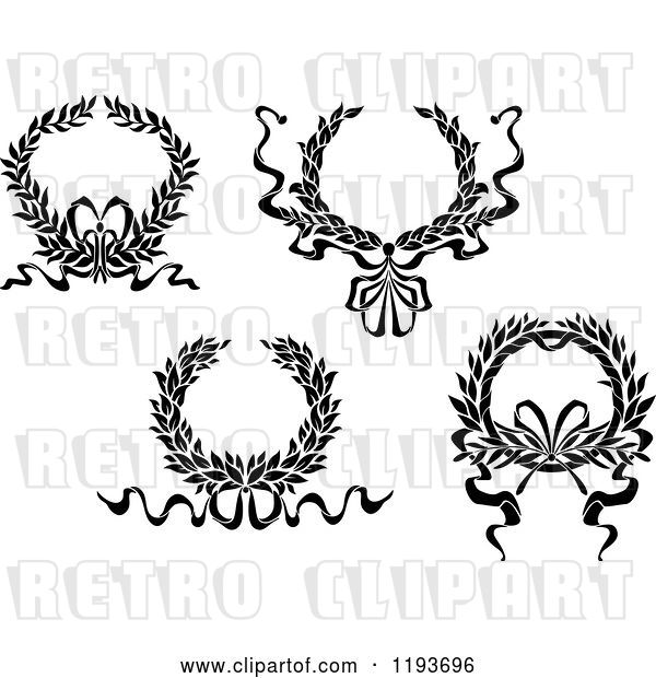 Vector Clip Art of Retro Laurel Wreaths with Bows and Ribbons 2