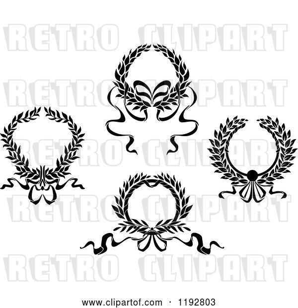 Vector Clip Art of Retro Laurel Wreaths with Bows and Ribbons