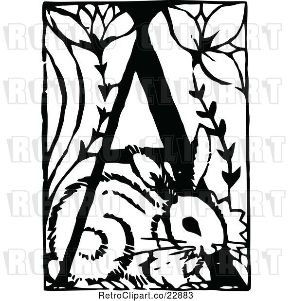 Vector Clip Art of Retro Letter a with a Rabbit