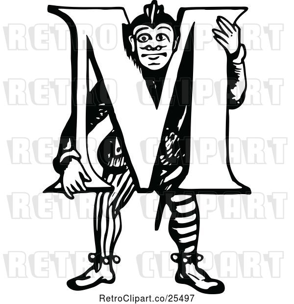 Vector Clip Art of Retro Letter M and Guy
