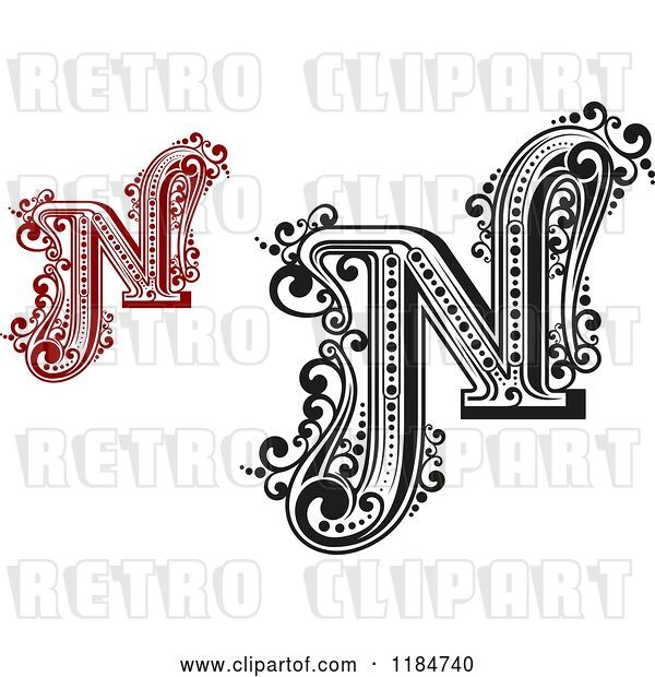 Vector Clip Art of Retro Letter N in Red and