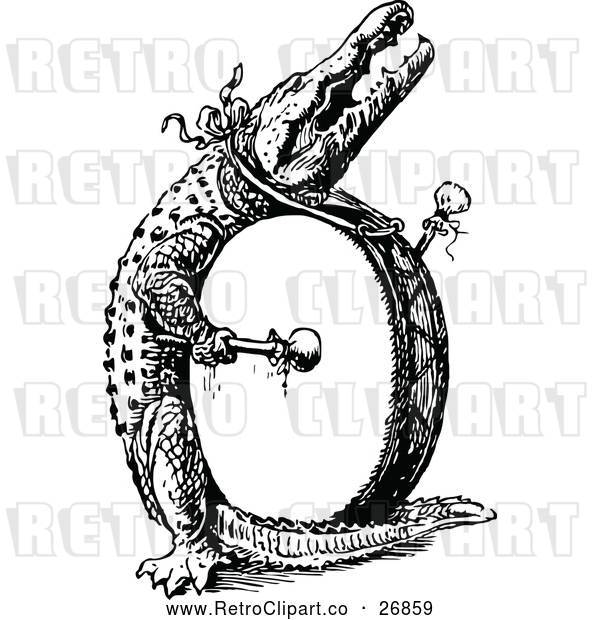 Vector Clip Art of Retro Letter O and Drummer Alligator