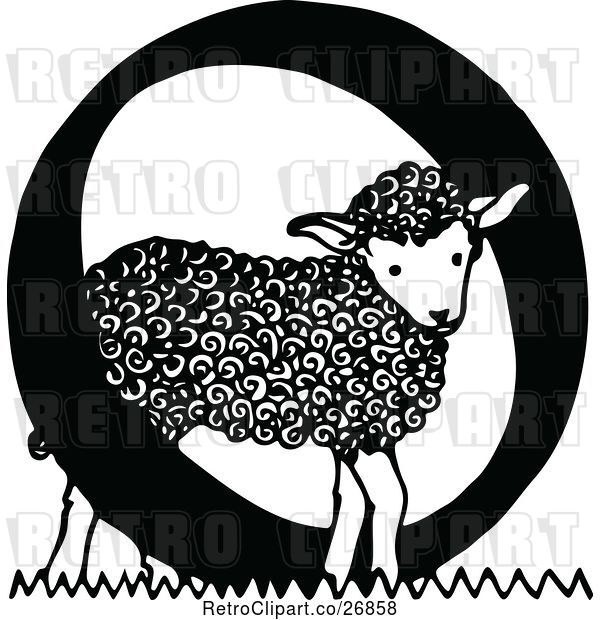 Vector Clip Art of Retro Letter O and Lamb