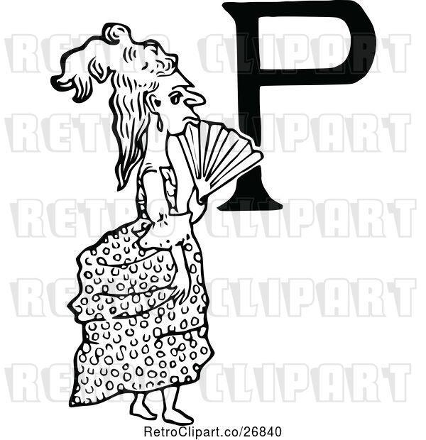 Vector Clip Art of Retro Letter P and Lady