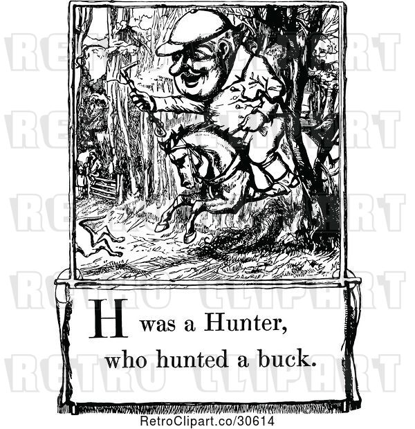 Vector Clip Art of Retro Letter Page with H Was a Hunter Who Hunted a Buck Text
