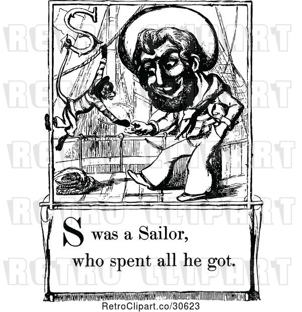 Vector Clip Art of Retro Letter Page with S Was a Sailor Who Spent All He Got Text