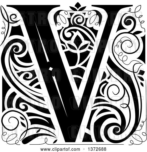 Vector Clip Art of Retro Letter V Monogram