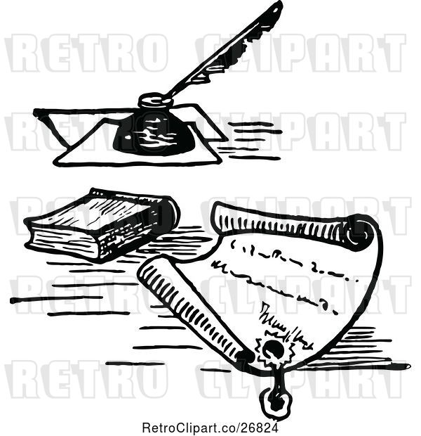 Vector Clip Art of Retro Letter with a Wax Seal Book and Ink