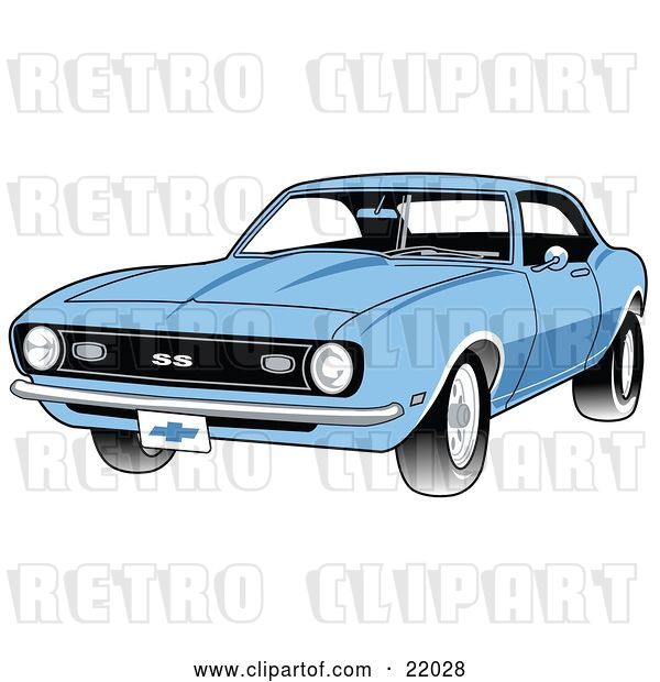 Vector Clip Art of Retro Light Blue 1968 Chevrolet SS Camaro Muscle Car with a Chrome Bumper