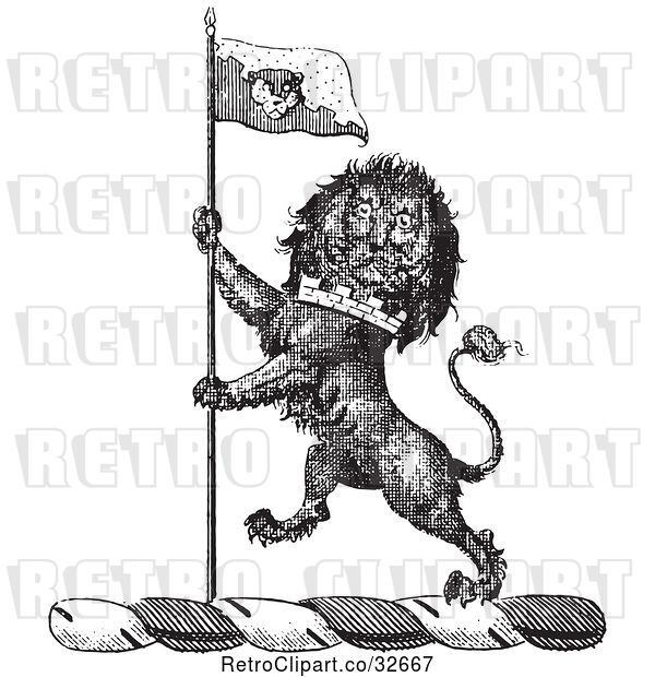 Vector Clip Art of Retro Lion Crest with a Flag
