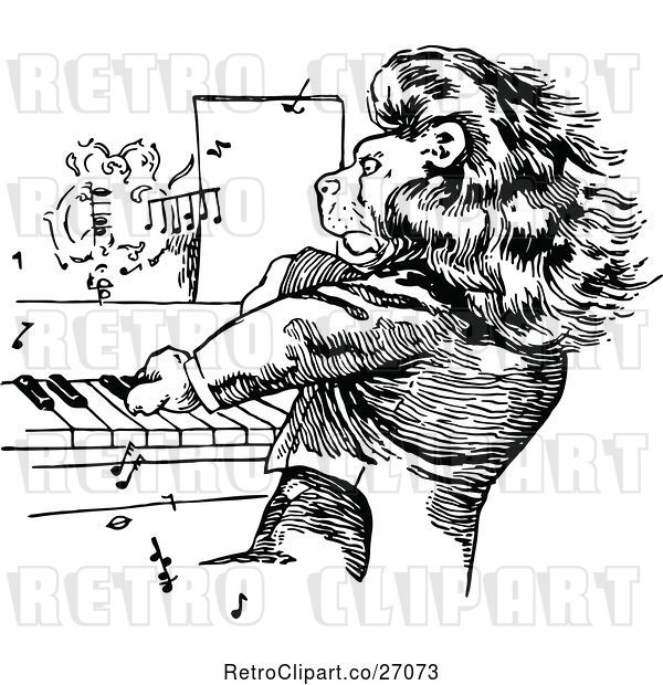 Vector Clip Art of Retro Lion Pianist