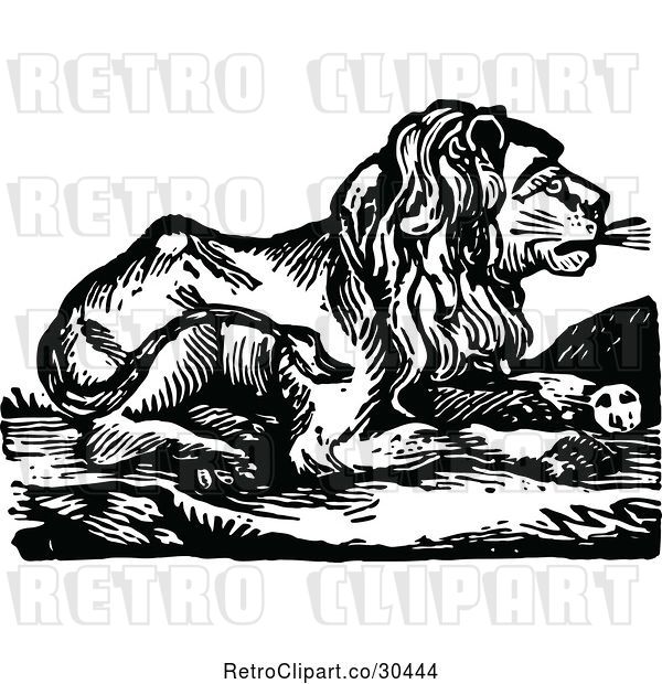 Vector Clip Art of Retro Lion Resting