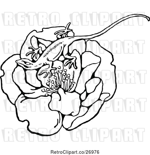 Vector Clip Art of Retro Lizard on a Flower