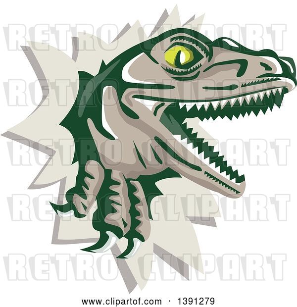 Vector Clip Art of Retro Lizard, Rator or Tyrannosaurus Rex Breaking Through a Wall