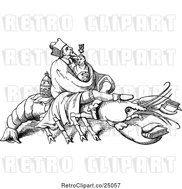 Vector Clip Art of Retro Lobster and Men