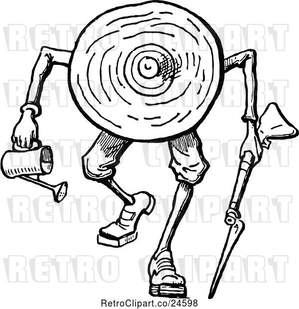 Vector Clip Art of Retro Log Guy Carrying a Watering Can and Boyonet
