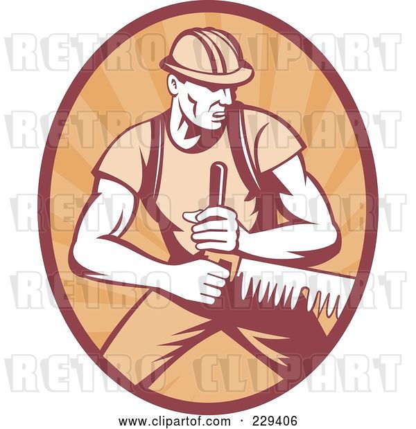 Vector Clip Art of Retro Logger Sawing Logo