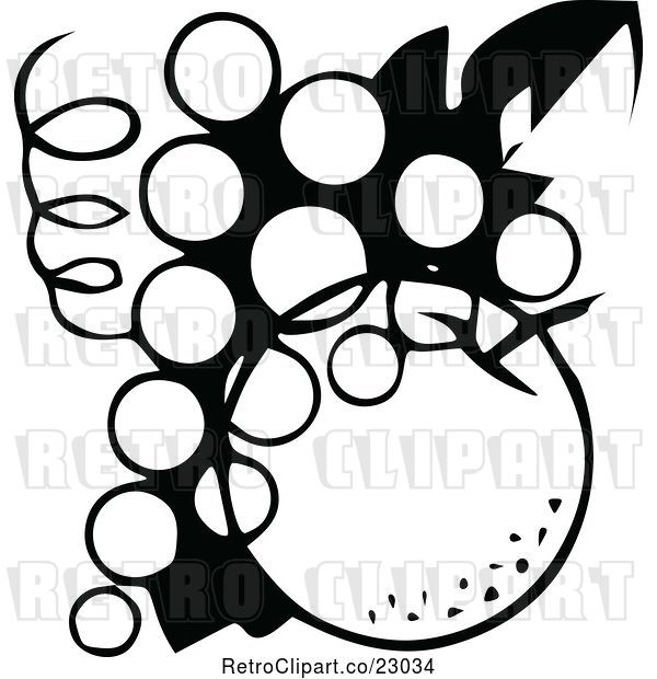 Vector Clip Art of Retro Logo of Grapes and an Apple or Orange