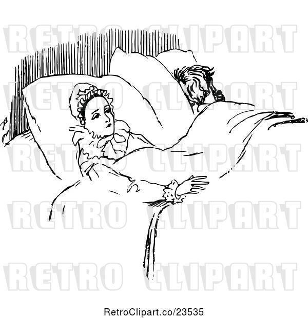 Vector Clip Art of Retro Lonely Wife in Bed by Her Husband