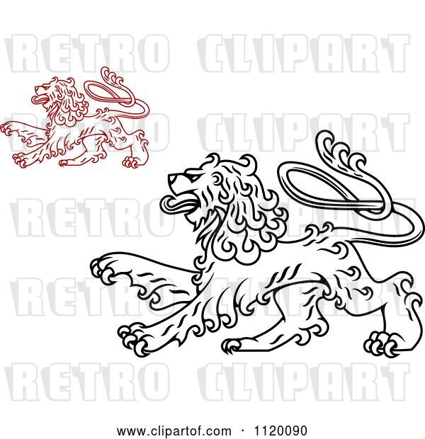 Vector Clip Art of Retro Long Haired Heraldic Lions