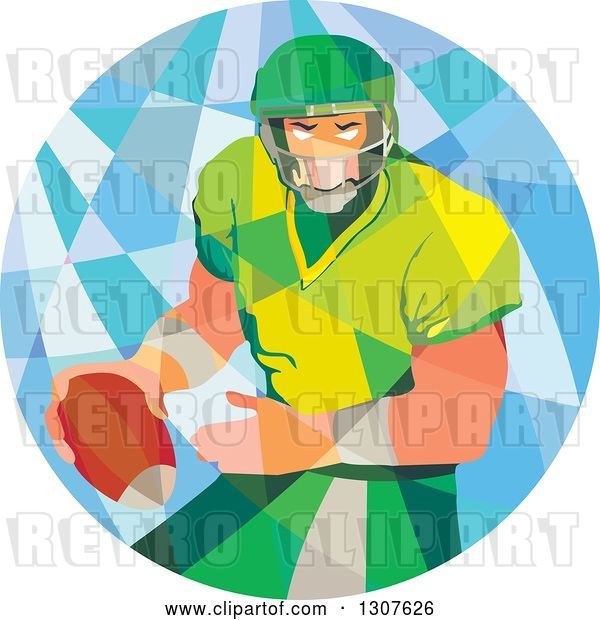 Vector Clip Art of Retro Low Poly American Football Player Passing in a Circle