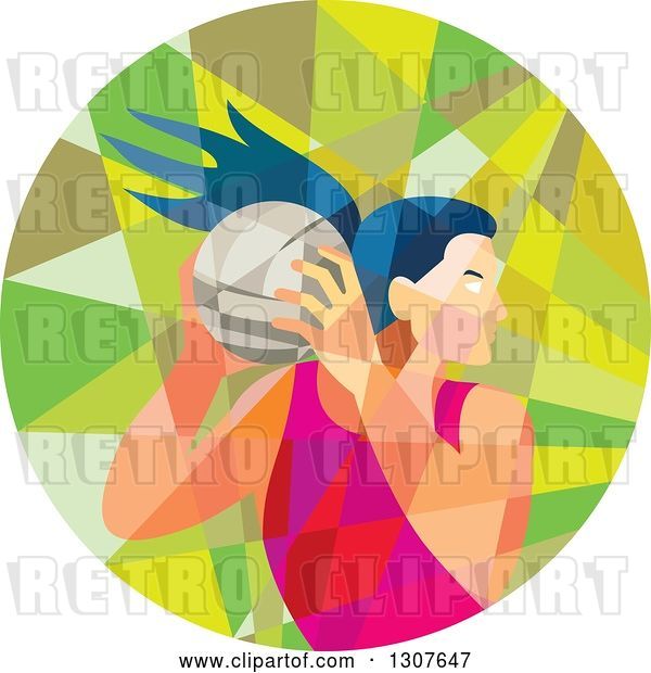 Vector Clip Art of Retro Low Poly Geometric Female Volleyball Player Rebounding in a Circle