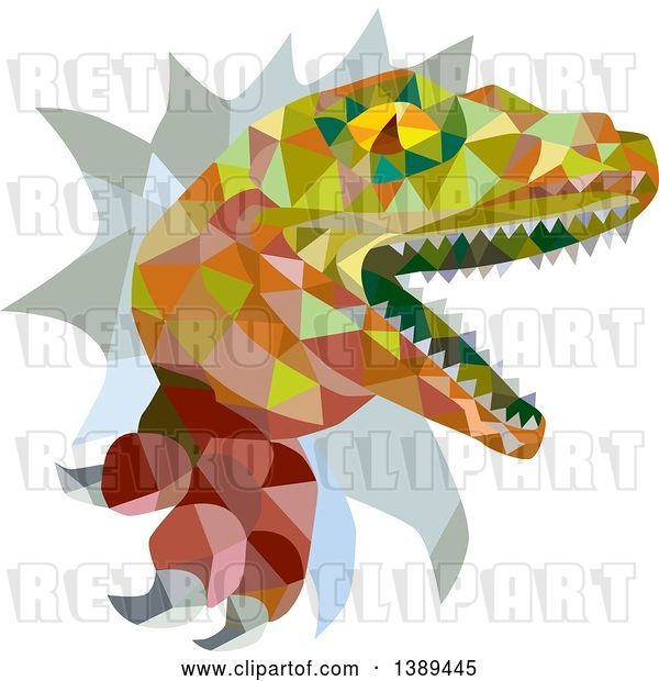 Vector Clip Art of Retro Low Poly Geometric Lizard, Rator or Tyrannosaurus Rex Breaking Through a Wall