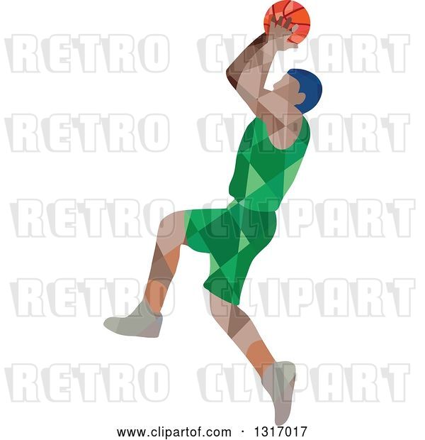 Vector Clip Art of Retro Low Poly Geometric Male Basketball Player Doing a Jump Shot