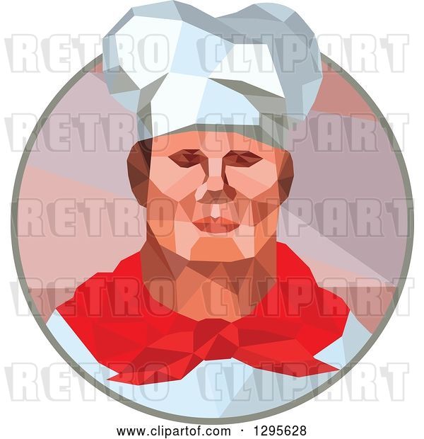 Vector Clip Art of Retro Low Poly Male Chef in a Circle