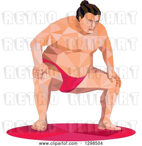Vector Clip Art of Retro Low Poly Squatting Sumo Wrestler