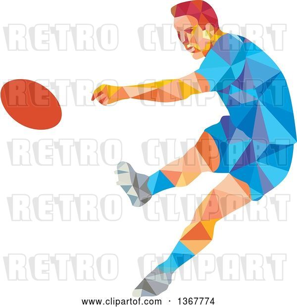 Vector Clip Art of Retro Low Poly White Male Rugby Player Kicking