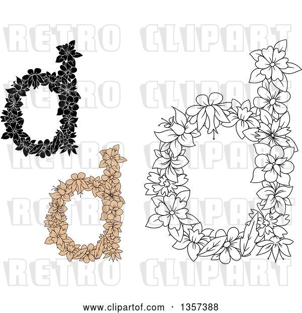 Vector Clip Art of Retro Lowercase Floral Letter D Designs