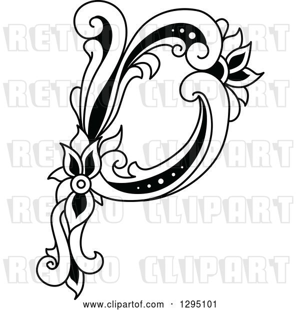 Vector Clip Art of Retro Lowercase Floral Letter P