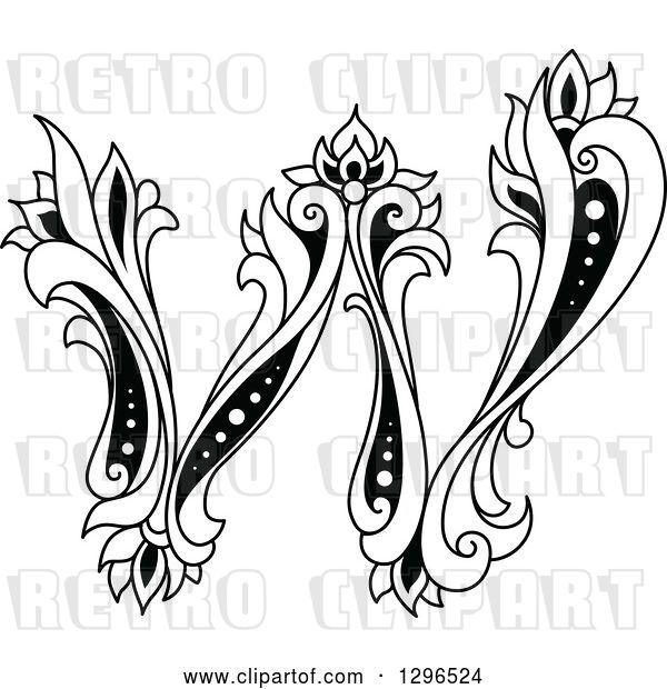 Vector Clip Art of Retro Lowercase Floral Letter W