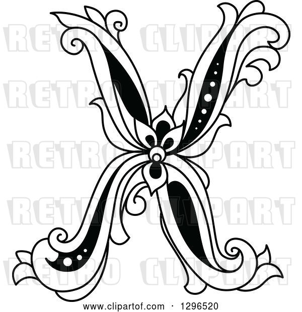 Vector Clip Art of Retro Lowercase Floral Letter X
