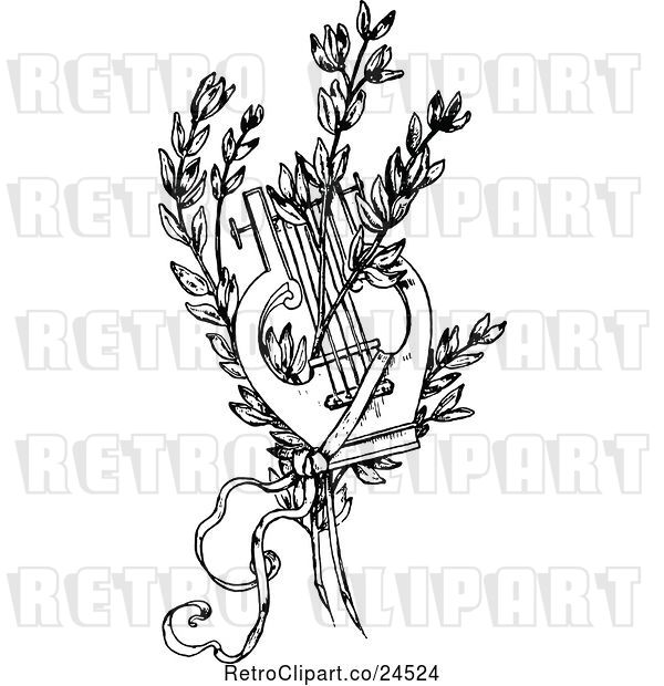 Vector Clip Art of Retro Lyre and Branches