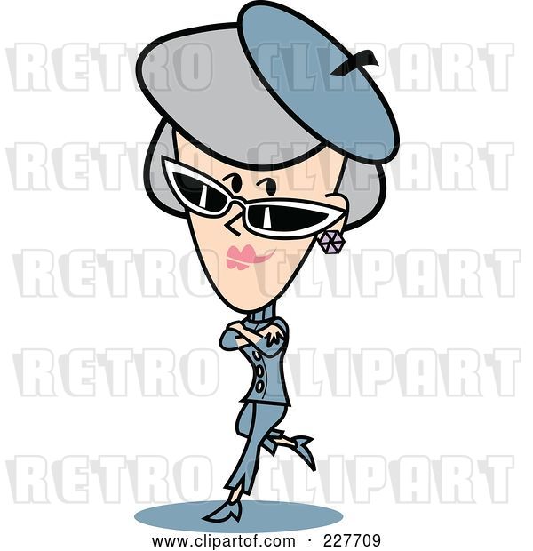 Vector Clip Art of Retro Mad Granny Lady Leaning with Her Arms Crossed
