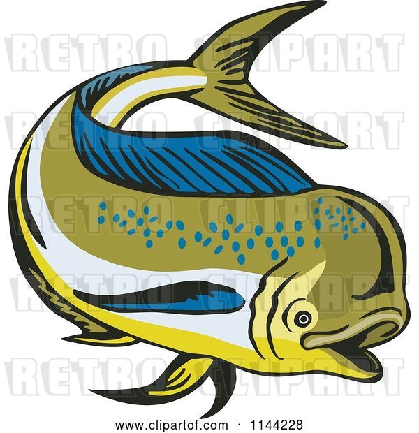 Vector Clip Art of Retro Mahi Mahi Dolphin Fish Swimming 4