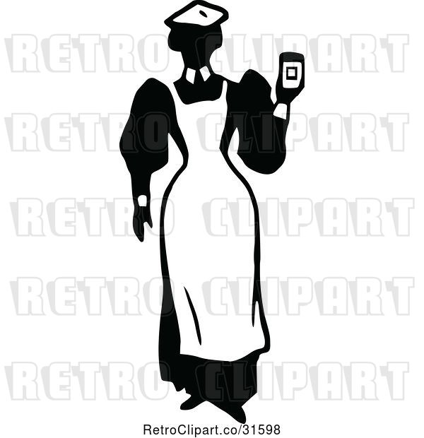 Vector Clip Art of Retro Maid Holding Something up