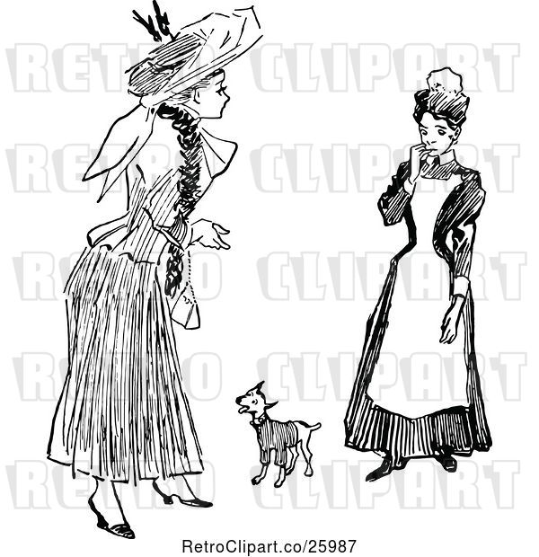 Vector Clip Art of Retro Maid Lady and Dog