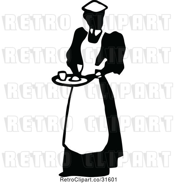 Vector Clip Art of Retro Maid Serving 1