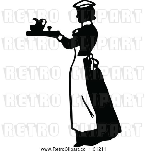Vector Clip Art of Retro Maid Serving a Drink 3