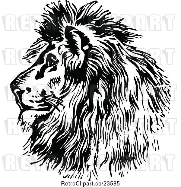 Vector Clip Art of Retro Majestic Lion Head Profile