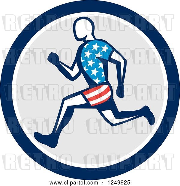 Vector Clip Art of Retro Male American Runner in a Circle