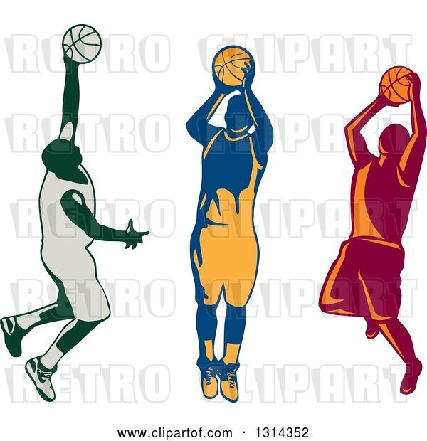 Vector Clip Art of Retro Male Basketball Players Doing Jump Shots